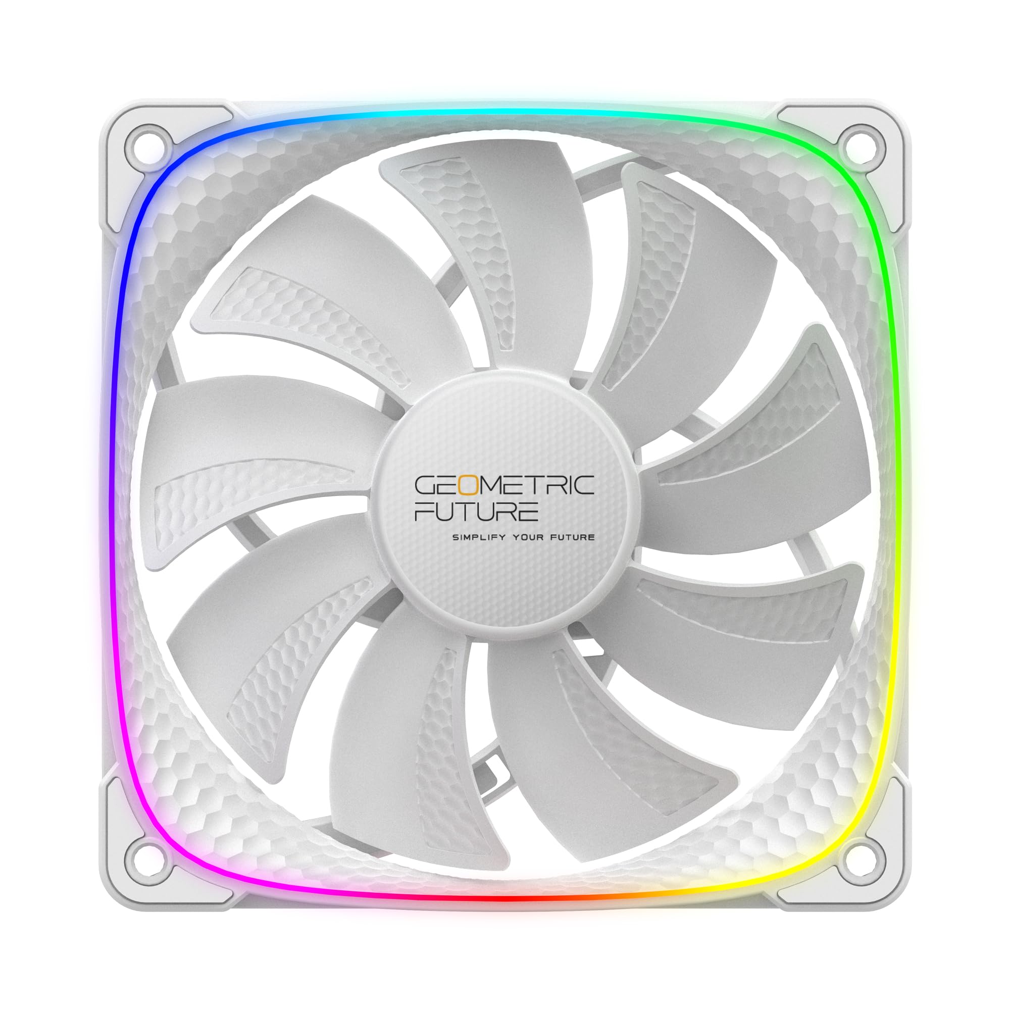 Geometric Future Squama 2503R Reverse Blade RGB PWM Fan-120mm-1 Pack-Performance & Silent Balance-Dual Lighting Loop-Motherboard SYNC with 5V 3pin - 4pin PWM-White(GEO-S2503RW-1)