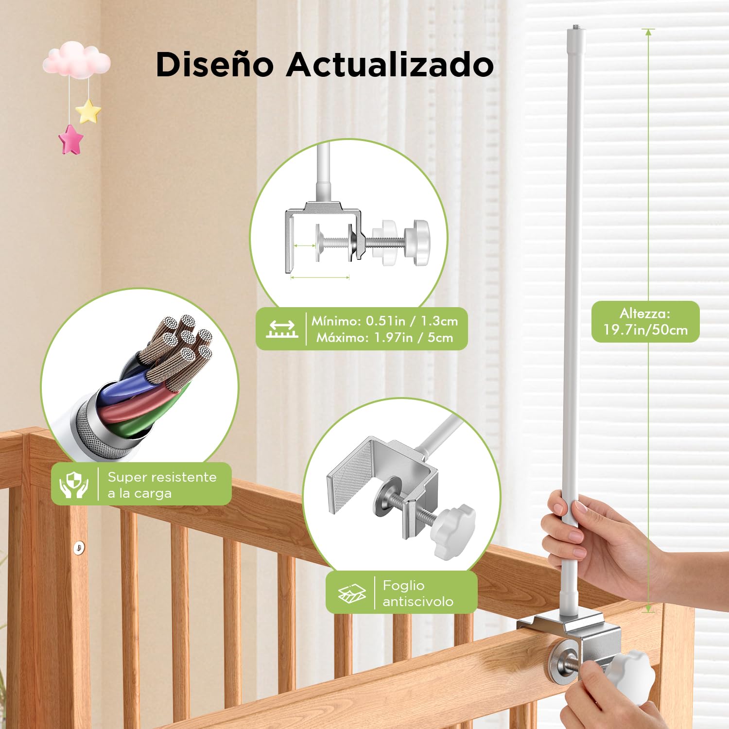 YESIMOM Soporte Universal para Camara Vigilancia Bebe: Ajustable, Sin Taladros, Montaje 1/4" y Vista 360° - Compatible con la Mayoría de vigilabebes (Color Blanco) — view 5