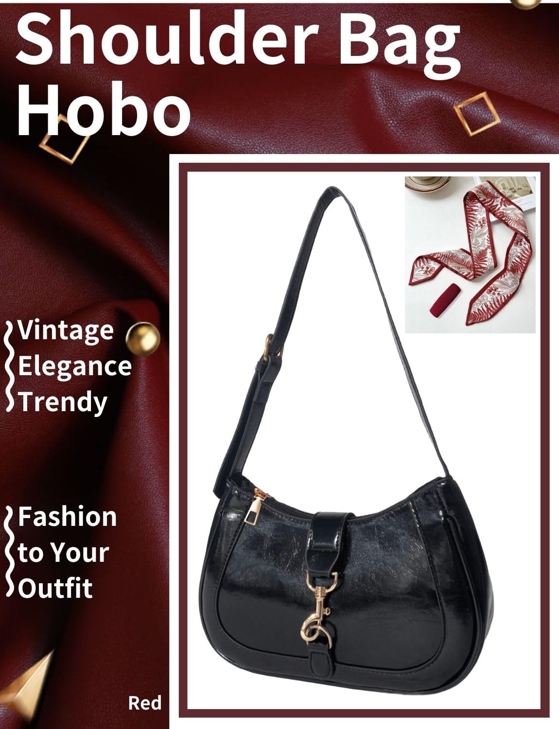 Cute Small Purse for Women Vintage Shoulder Bag Hobo Leather Handbag with Zipper