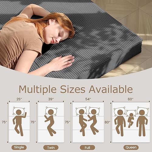 Miniatura 5 de Colchón de tres pliegues de 6 pulgadas, tamaño matrimonial, sofá cama plegable con funda extraíble lavable, colchón plegable de espuma viscoelástica