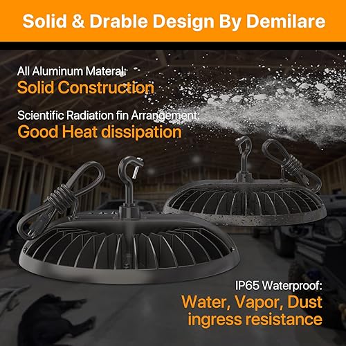 Miniatura 3 de Paquete de 4 luces LED de alta bahía de 250 W, 37500 lm UFO High Bay Luces de tienda 5000 K, iluminación duradera de alta bahía con enchufe