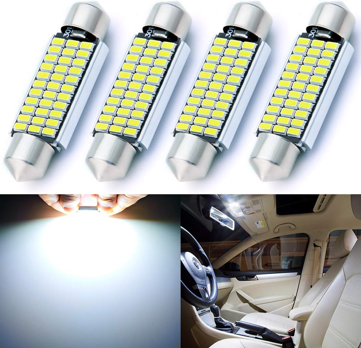 4pcs CAN-Bus Error Free 211-2 212-2 569 578 LED Bulbs Festoon 41MM / 42MM 1.72” Xenon White 3014 33-EX Chipsets for Car Interior Dome Map Door Courtesy License Plate Lights