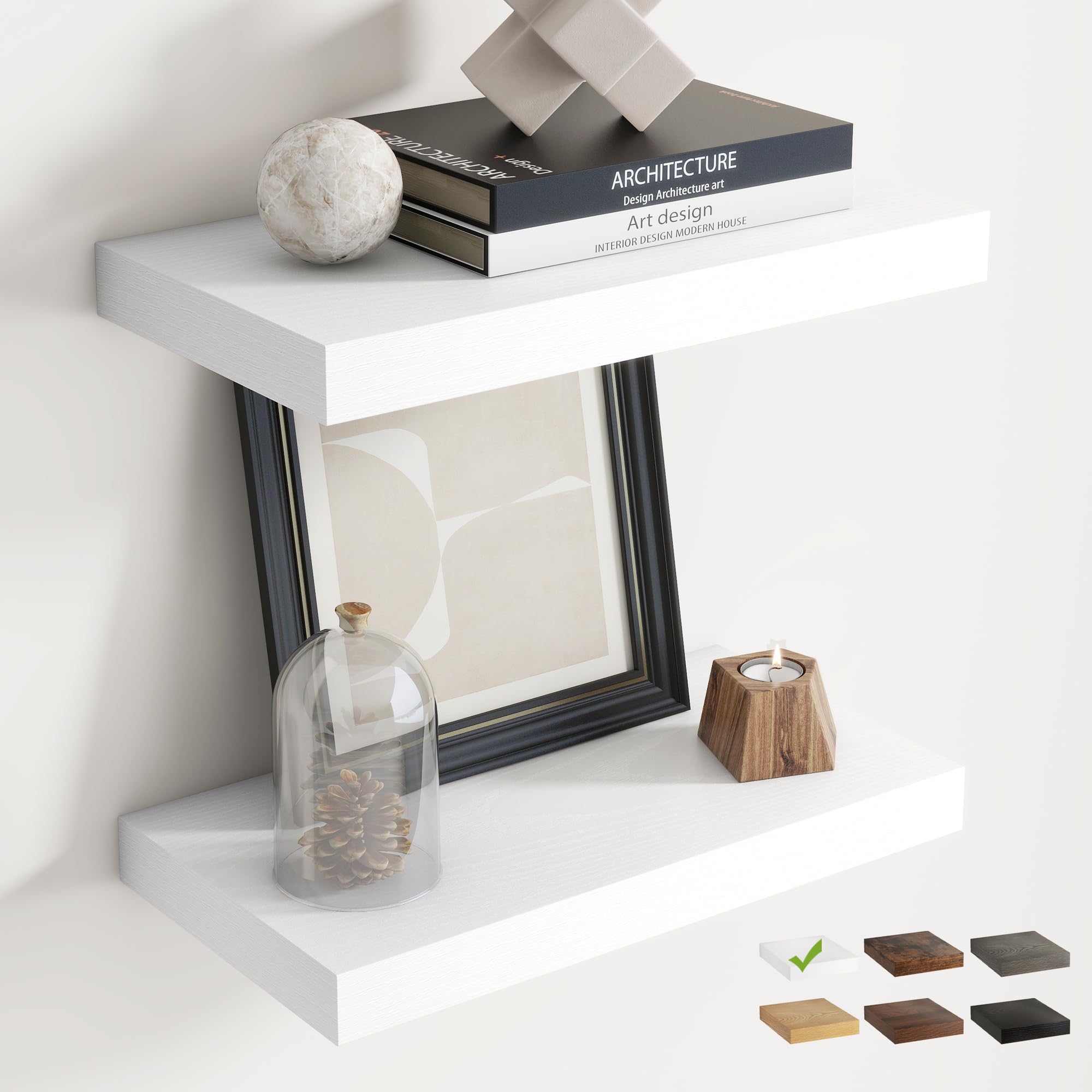 Marsmiles 40 CM Floating Shelves, Wall Shelf, Bookshelf, White, 2Pcs