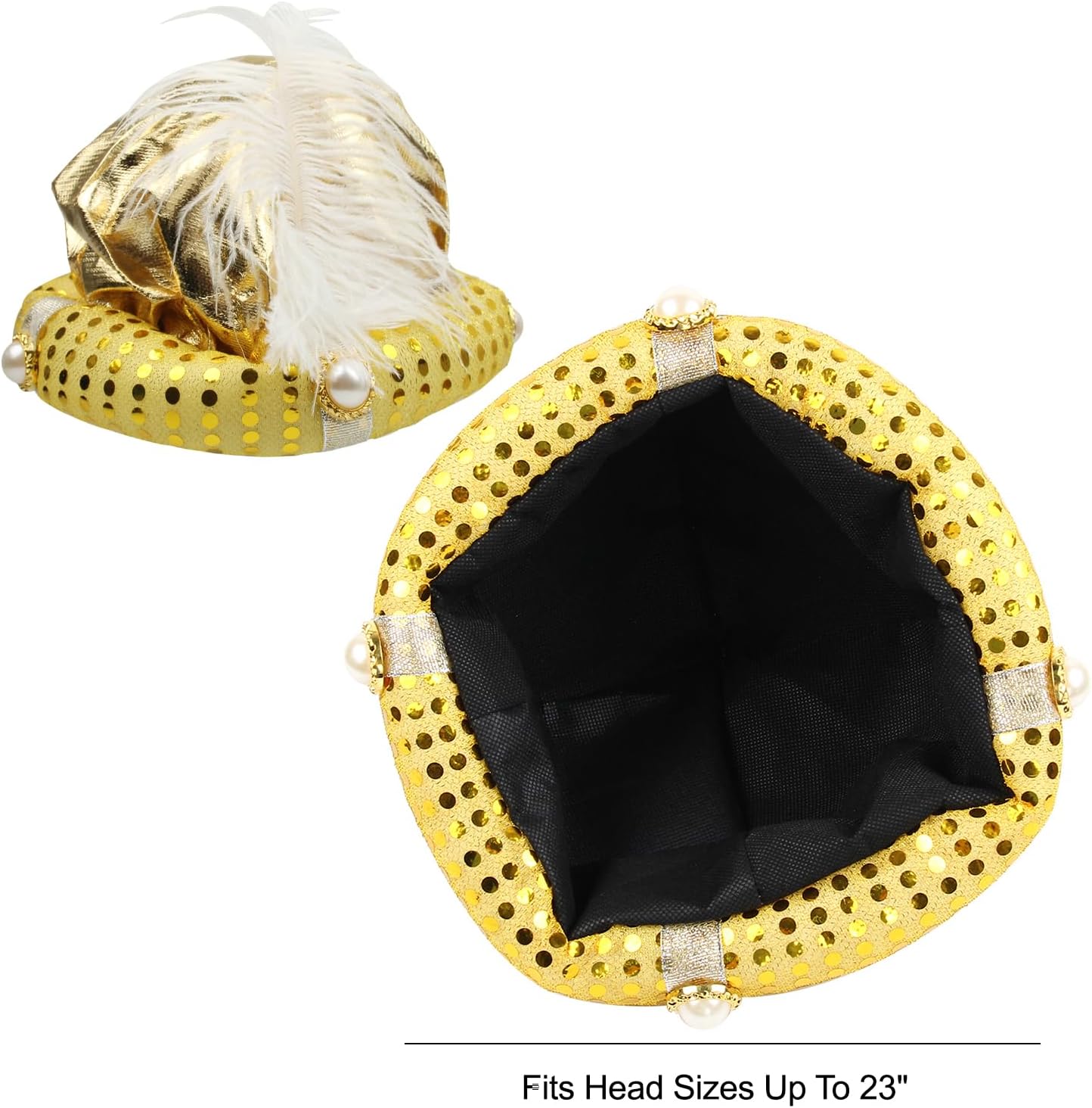 Gold Gypsy Fortune Teller Arabian Hat Feather Plume Hats Costume Set Party Decor - Image 2