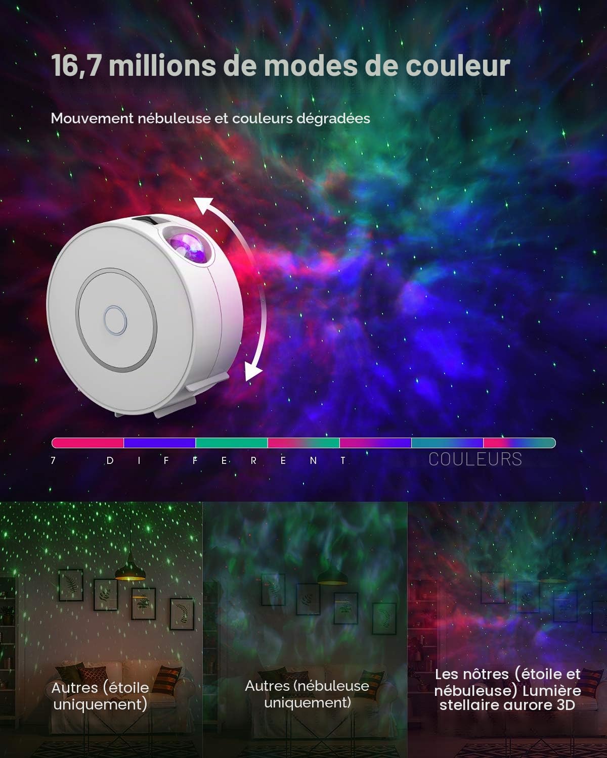 SUPPOU LED Wifi Projecteur Ciel Étoilé,Intelligent Projecteur Étoilé Veilleuse Galaxie,Gradation/Contrôle vocal/Connexion WiFi/Minuterie,Chambre Décorer,Cadeau,Noël (Blanc)