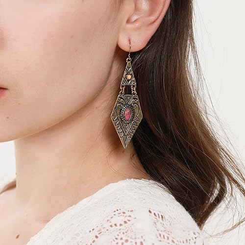 Miniatura 4 de Boho Vintage - Pendientes colgantes para mujer, aretes de latón, joyería étnica