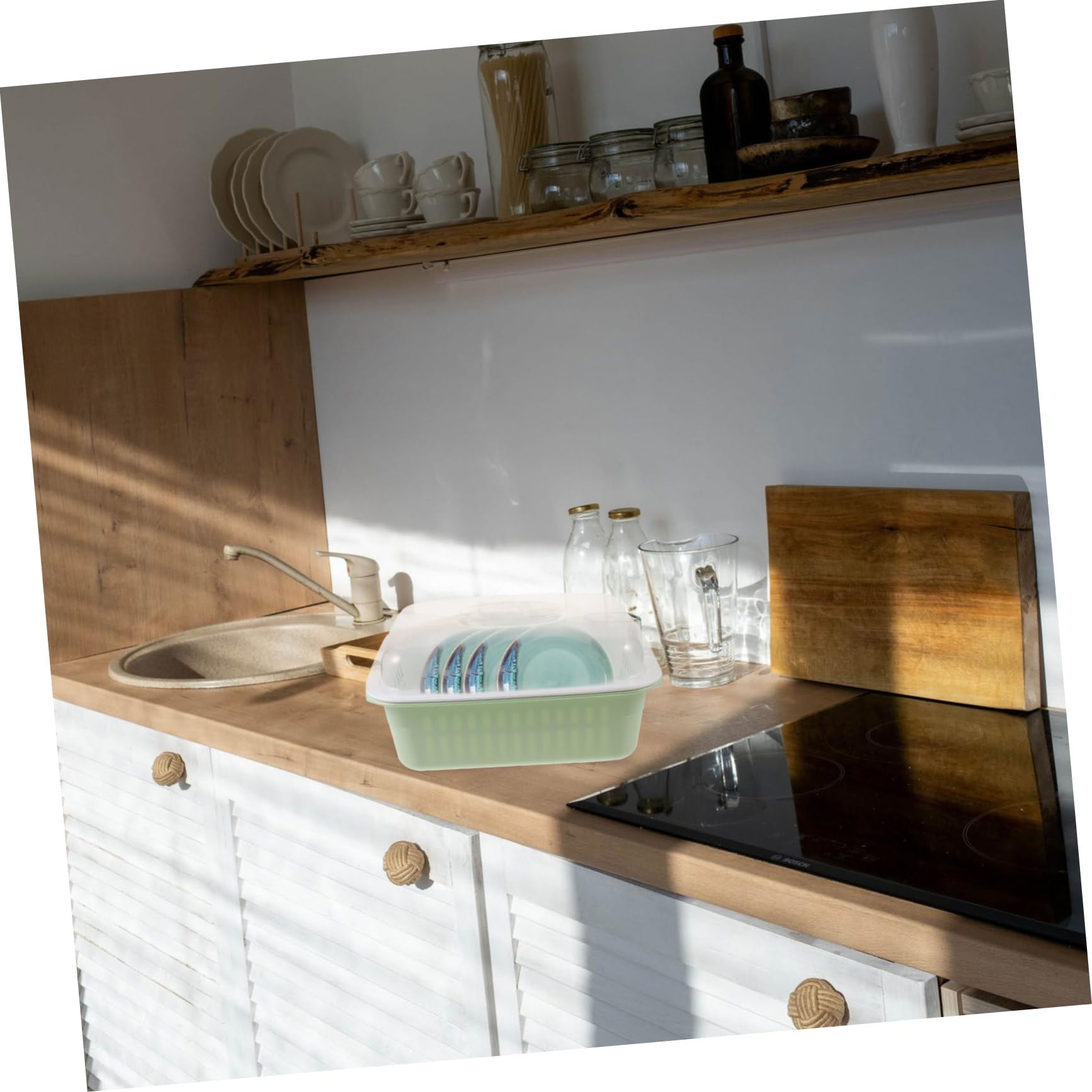 Stoviglie da Cucina in PP con Copertura Trasparente Organizer Scolaposate Compatto per Lavello e Piano Scaffale Essiccatore per e Piatti Facile da Montare Vassoio per Spazi Ridotti