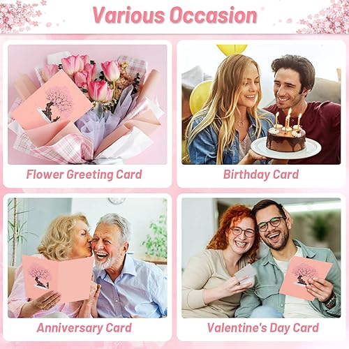Miniatura 7 de Shynek Cherry Blossom Pop Up Wedding Anniversary Card, 3D Love Card, Valentines Gift for Her, with Envelope and Blank Note