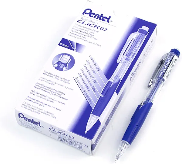 Pentel Twist-Erase CLICK Mechanical Pencil (0.7mm) Assorted Blue Barrel Colors, Color May Vary, Box of 12 (PD277TC)
