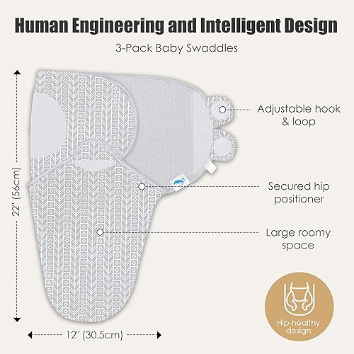 Miniatura 4 de SWEET DOLPHIN Paquete de 3 sacos de dormir para bebé, manta para recién nacido con algodón suave, envoltura ergonómica para niños y niñas, de 0 a 3