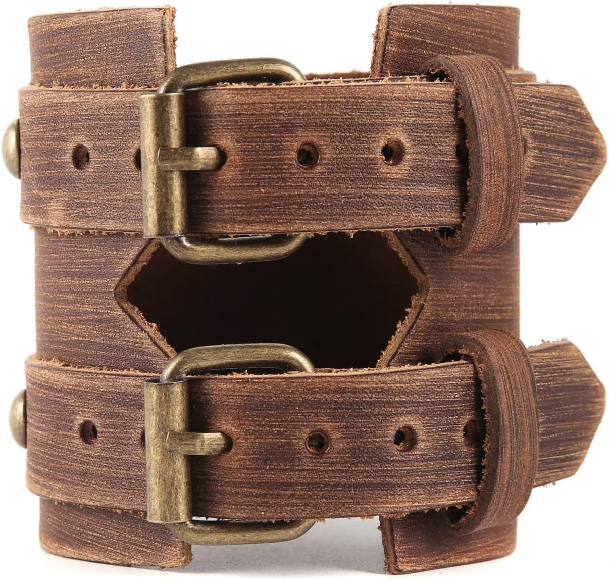 HZMAN Adjustable Leather Bracelet for Men - Punk Style Wrist Support for Motorcycle Riding & Archery, Vintage Metal Cuff for Costume Parties - Image 5