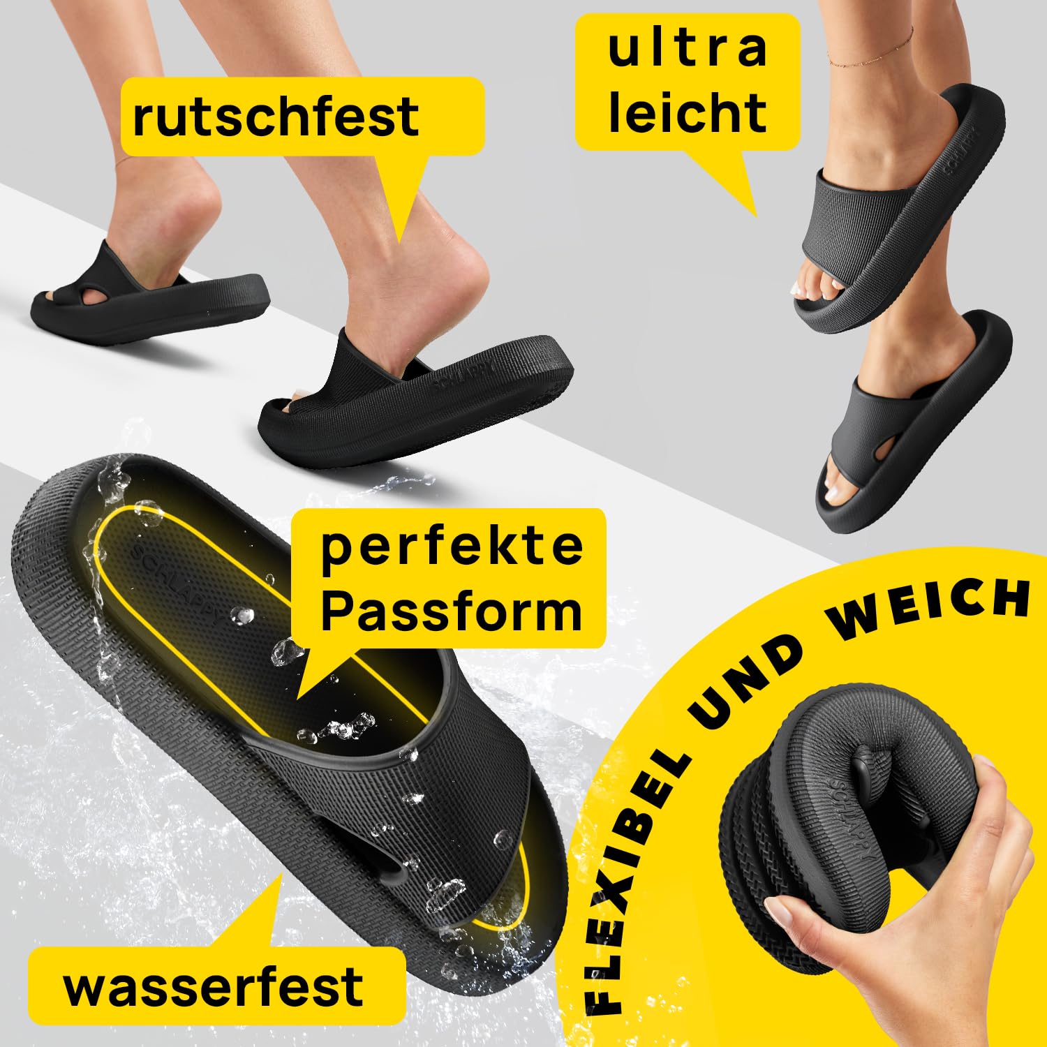 SCHLAPPY™ Original Badeschuhe für Damen&Herren, Badelatschen&Wolkenschuhe 100% Plastikfrei, Wasserfest&rutschfest - 5