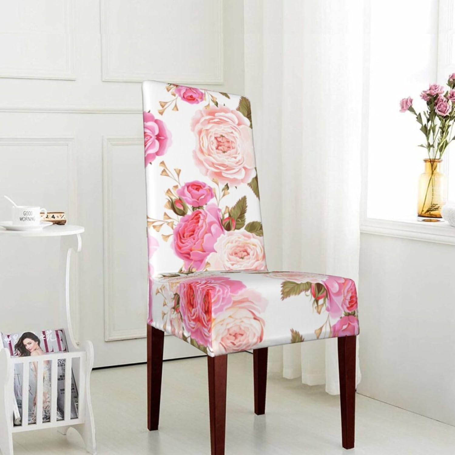 Floral Flower Rose Pink Prints Chair Covers for Dining Room Stretch Chair Cover Decor Chair Slipcovers for Home Party