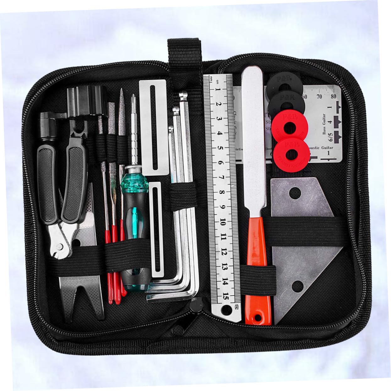 NOLITOY 20 piezas Kit de Herramientas Reparación Guitarra Metálicas y Plásticas Duraderas con Llave Inglesa Regla y Accesorios Ligeros para y Pulido Fácil
