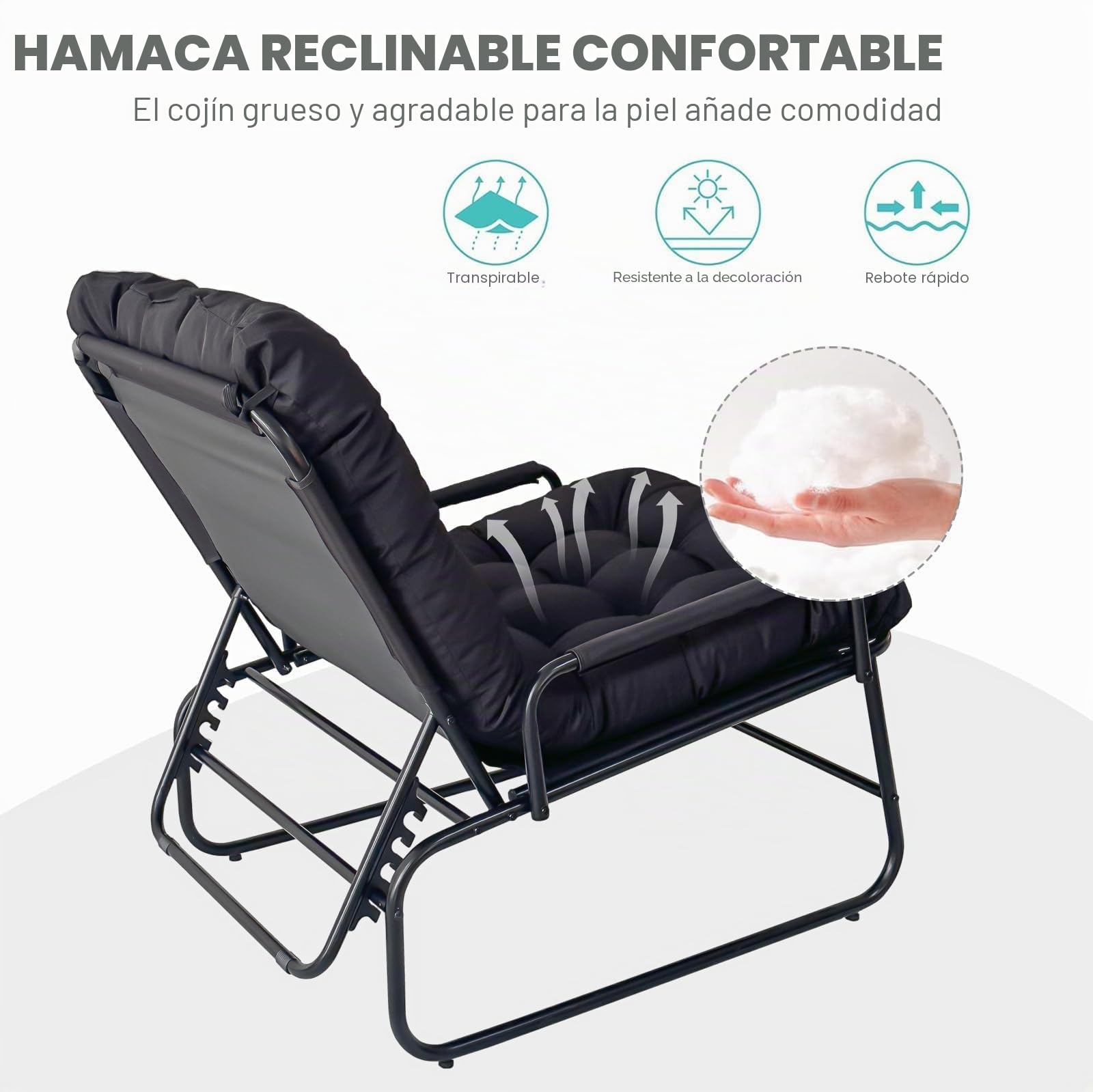 Tumbonas Jardin Exterior, Sillon Jardin Exterior, Tumbona con Taburete, Cojín Extraíble, 4 Posiciones Respaldo Ajustable, Sillones para Jardín, Terraza, Balcón (Beige)
