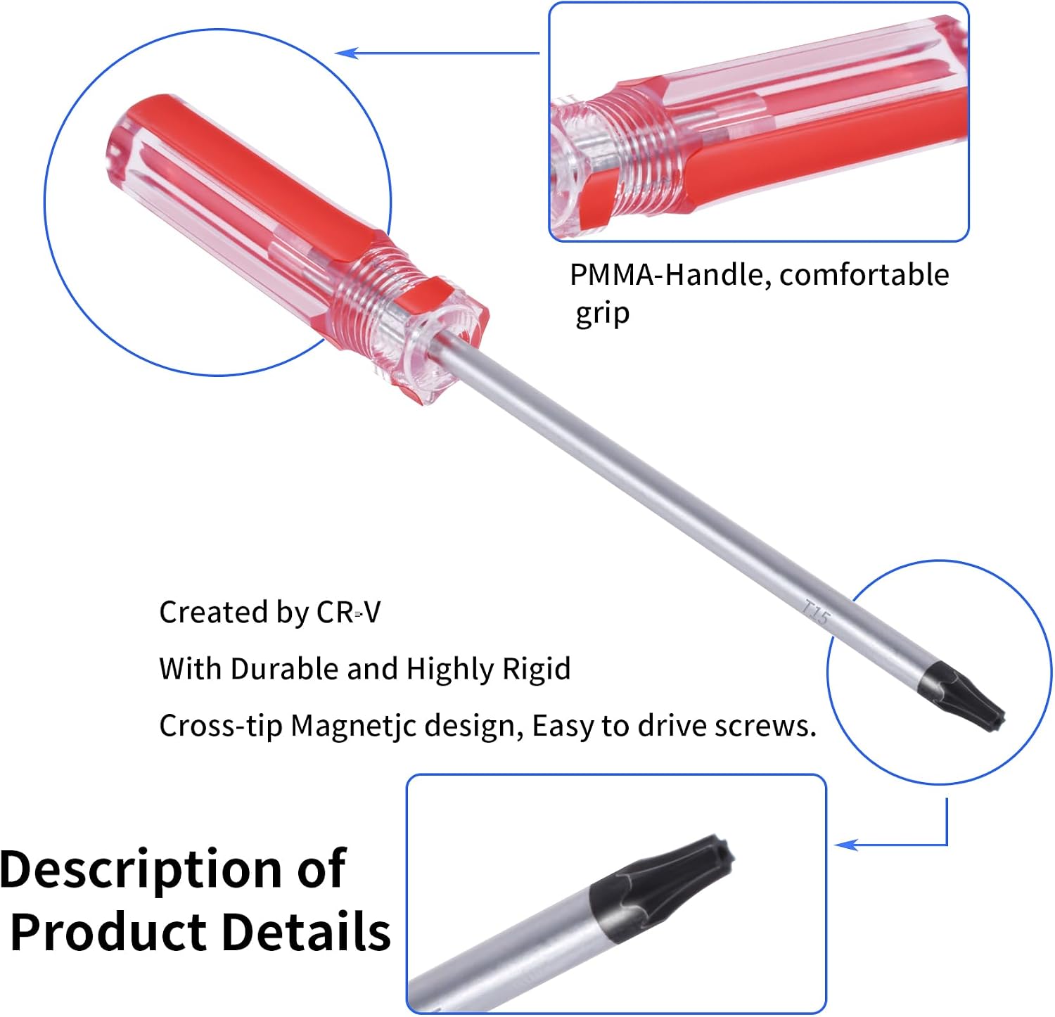 Magnetic Tip Torx Screwdriver, T15 Security Star Head Screw Driver image 5