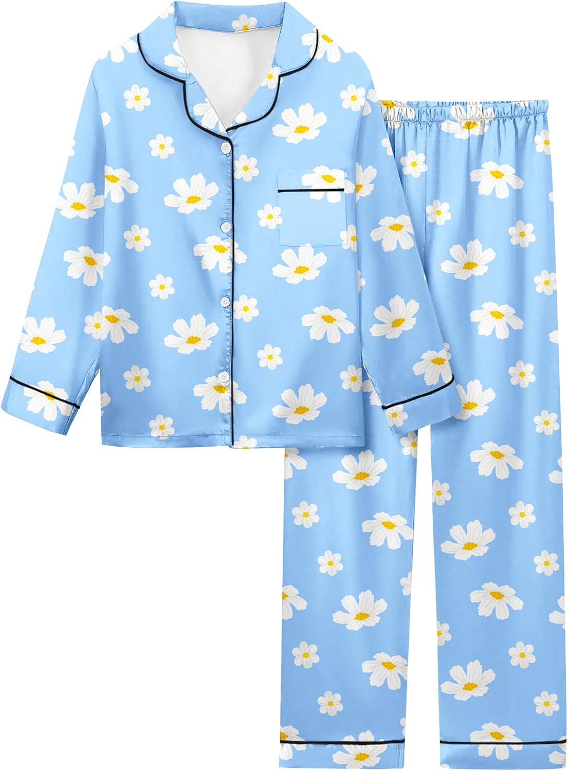 Sylfairy Satin Pajamas for Girls Silky Button-Down Sleepwear Unicorn Nightwear Loungewear PJS Clothes Set Gifts for Kids
