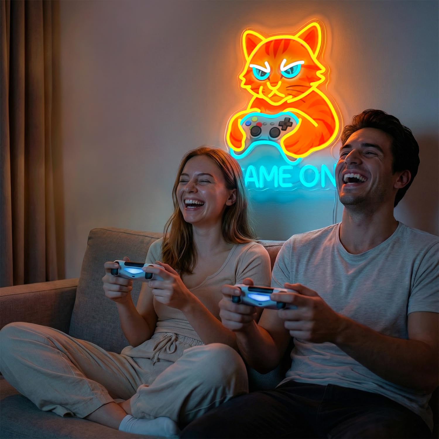 Insegne luminose del gatto, GAME ON Insegna al neon, Gatto con controller Insegne al neon a LED per sala giochi, Lampada da parete al neon USB per giocatori, regalo di gioco per giocatori