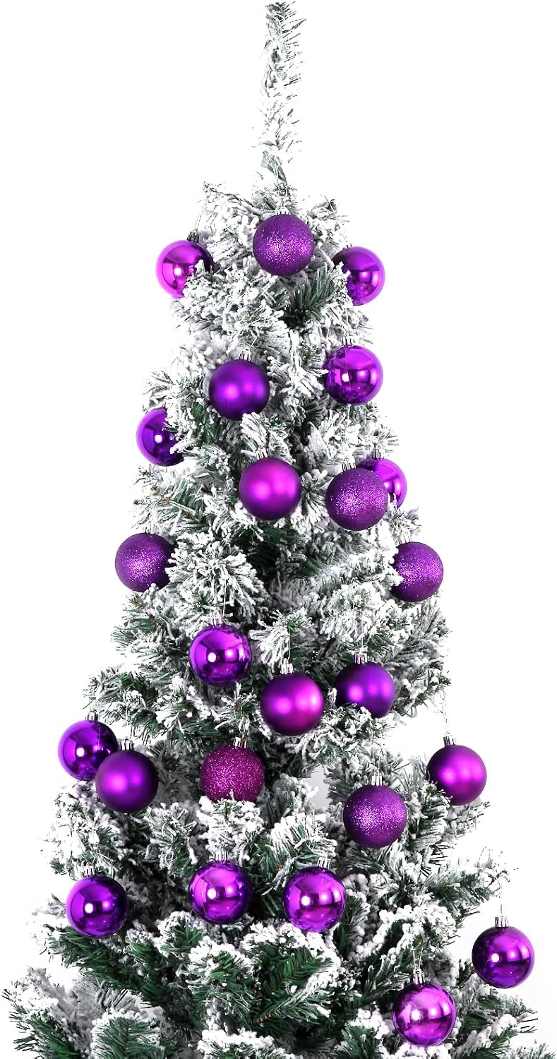 Emopeak 24 Count Purple Christmas Balls Ornaments 2.5 Inch | Shatterproof, Medium Size For Christmas Tree, Matte Glitter Shiny Finishes, Holiday Wedding Party Decoration