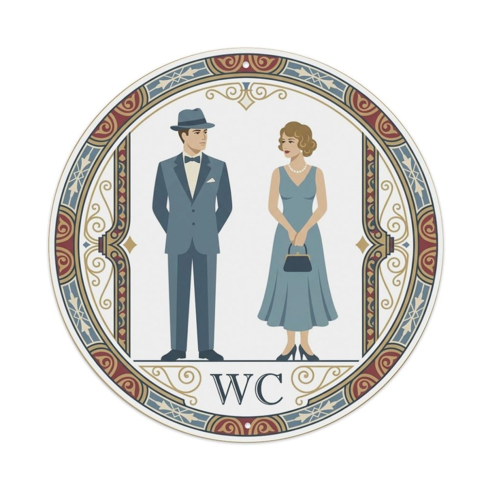 WC Art Deco Restroom Sign Ladies Gents Metal Tin Sign