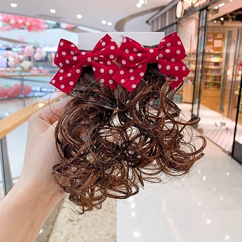 2 extensiones de cabello para niños con pinzas para el cabello, lazos rojos para niñas, linda peluca de horquilla trenzada para bebés pequeños, cola
