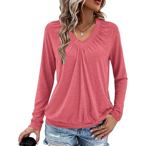 Long Sleeve Shirts for Women V Neck Casual Tops Women Long Sleeve Tops Basic T Shirts Outfits Womens Clothes 2025