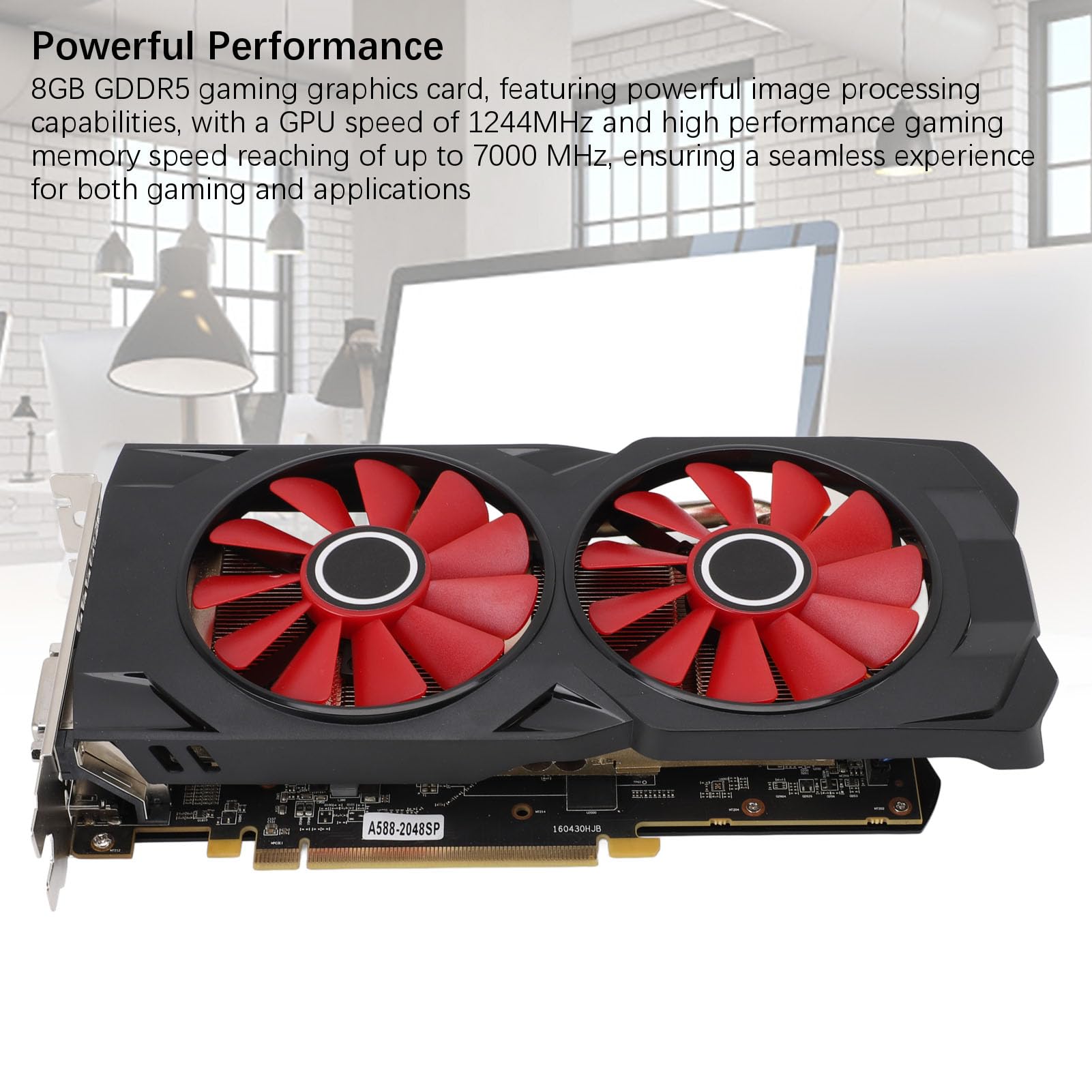 Yanmis Scheda Grafica 580, GPU da Gioco GDDR5 da 8 GB a 256 Bit con Doppia Ventola di Raffreddamento, PCI Express 3.0, velocità di Clock 1244 MHz per Giochi 4K, Editing Video, CAD CAM 3D