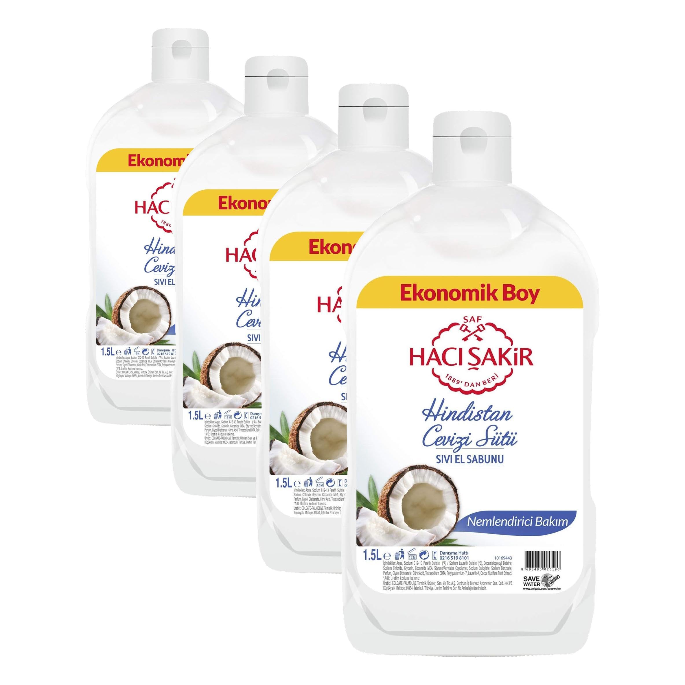 Hacı Şakir Hindistan Cevizi Sütü Sıvı El Sabunu, 1500 ml (4 paketi)