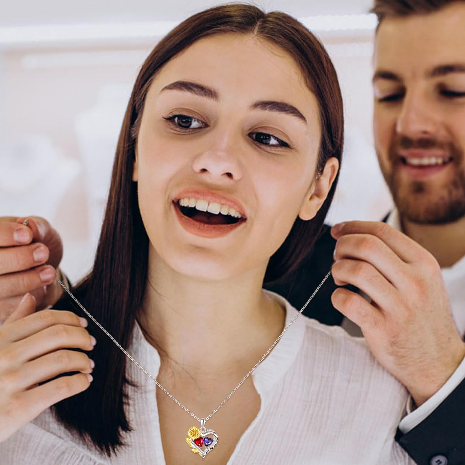 AENEAS Valentines Day Gifts for Women Sunflower Necklace for Women 925 Sterling Silver Sunflower Garnet Sapphire Heart Pendant Necklace You Are My Sunshine Jewelry Anniversary Birthday Gifts for Mom Wife Her - Image 5