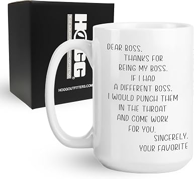 Hogg Dear Boss Mug Punch Throat, 15 oz Ceramic Funny Coffee Cup, Boss Coffee Mug, White Elephant Gifts For Work, Work Gag Gifts, Office Merchandise, Punch Throat Cup, Funny Office Items