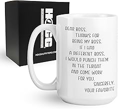 Hogg Best Boss Mug, 15 oz Ceramic Funny Coffee Cup, Funny Coffee Mugs for Work, Best Boss Gifts for Women, Adult White Elephant Gifts, I'd Punch Them in the Throat Cup