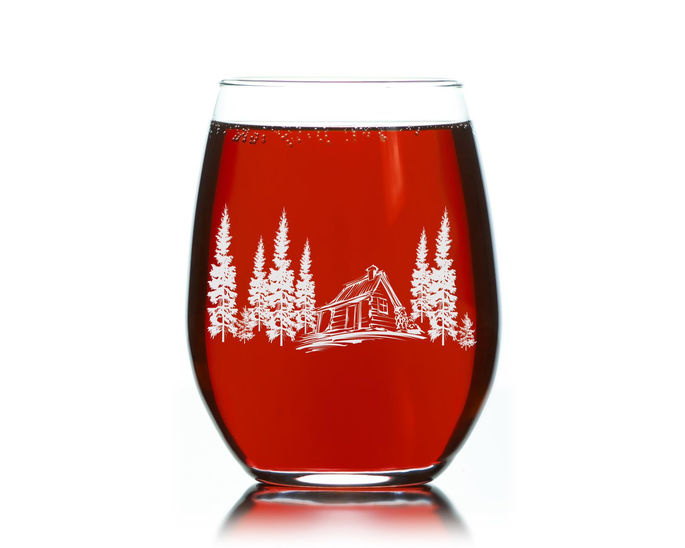 C M - Cabin in the Woods Stemless Wine Glass - 17 oz - Glass - Cabin Themed Gift for Men and Women