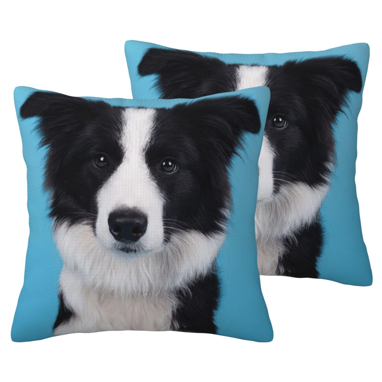 Taies d'oreiller aspect lin imprimé Border Collie durable