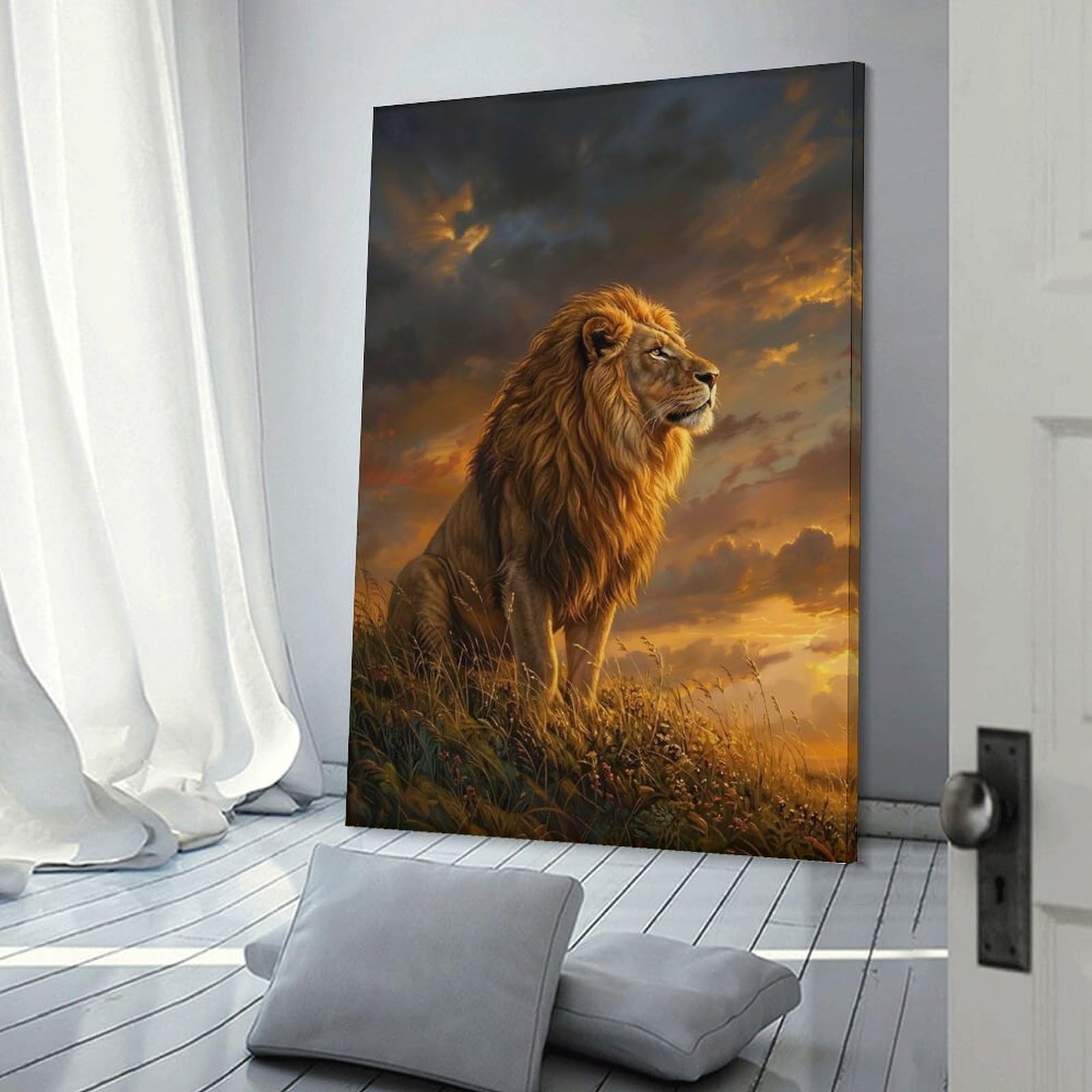Junmoney Majestic Lion at Sunset Wall Art Print 20x30inch(50x75cm), for Art Walls, Layered Displays Or Homes, Wall Decor Suited to Curated Displays
