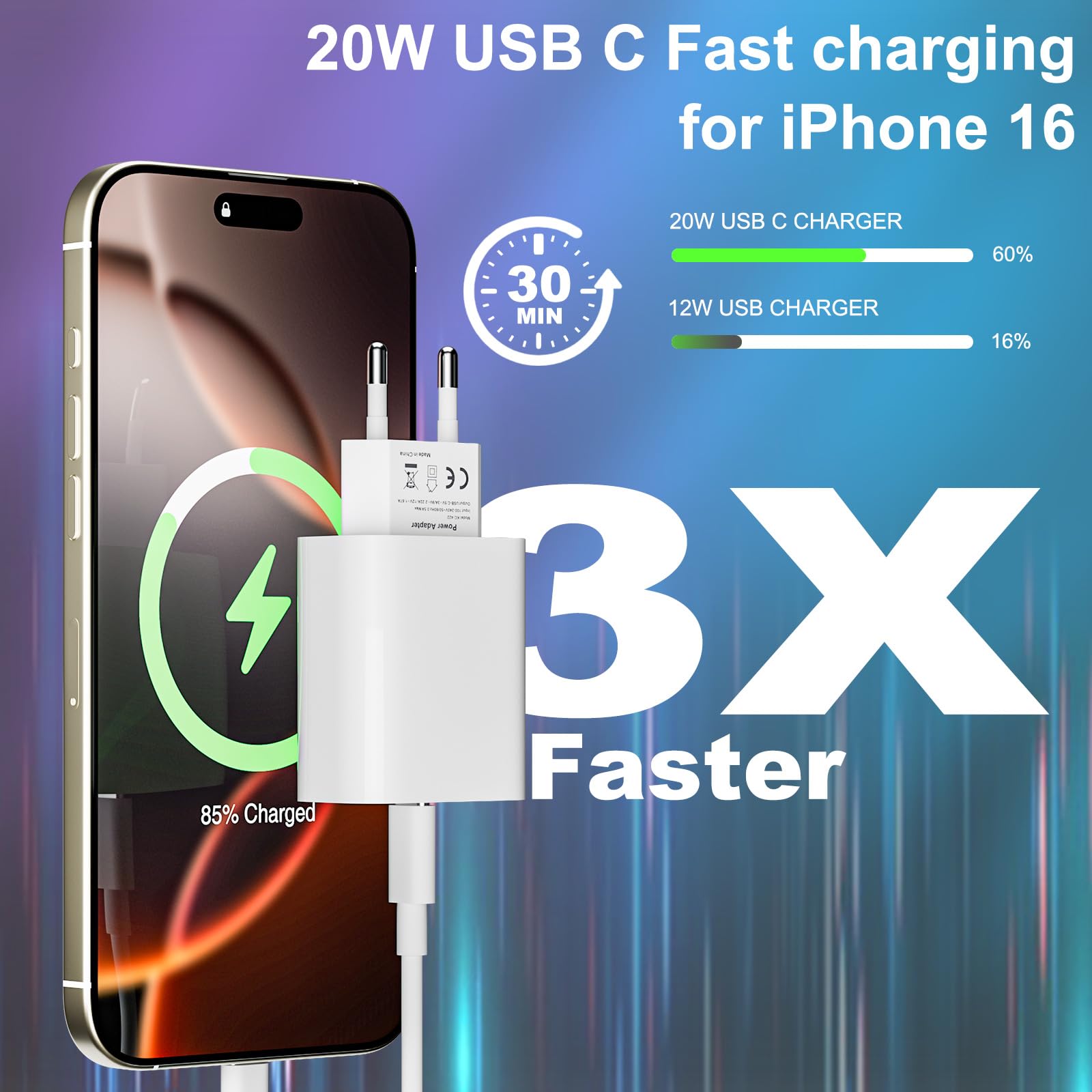 20W USB C Adapter, USBC Voedingsadapter Oplader voor iPhone 17/16/16Pro/16Pro Max/16Plus/15Pro/15Pro Max/15Plus/15/14/13/12/ SE, iPad, Oplaadadadapter USB C PD Plug Lader Voedingsstekker Snellader 20W USB C Adapter, USBC Voedingsadapter Oplader voor iPhone 17/16/16Pro/16Pro Max/16Plus/15Pro/15Pro Max/15Plus/15/14/13/12/ SE, iPad, Oplaadadadapter USB C PD Plug Lader Voedingsstekker Snellader