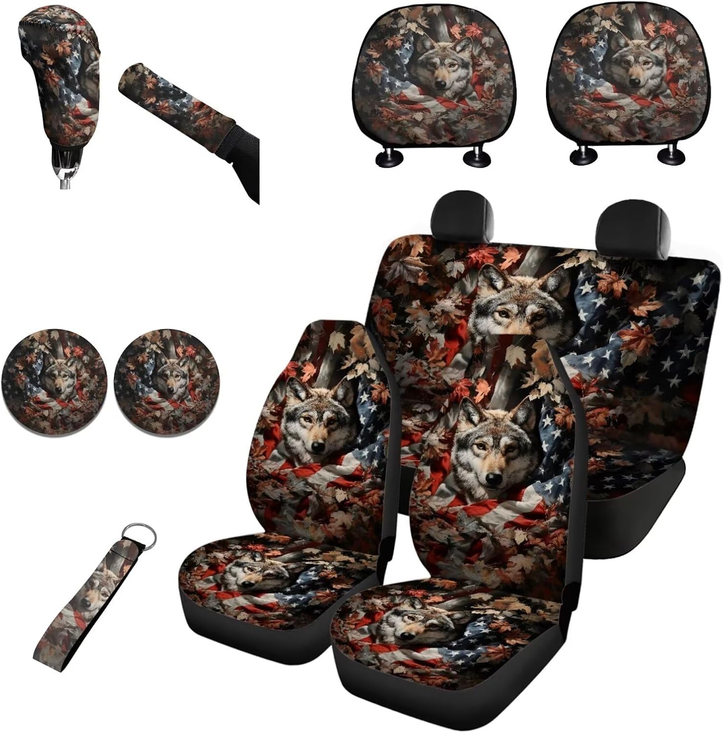 Horeset Dream Catcher Print Car Seat Cover Full Set of 11pcs with Auto Seat Headrest Cover/Lanyards Key Chain/Cup Pad/Gear Shift Knob and Handbrake Cover Decor, Accessories Interior Decor