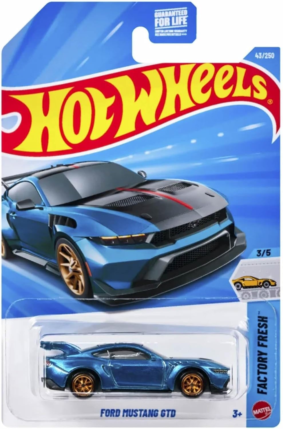 Hot Wheels Factory Fresh Ford Mustang GTD, Super Treasure Hunt, 3/5, Gold Wheels, 1:64 Scale