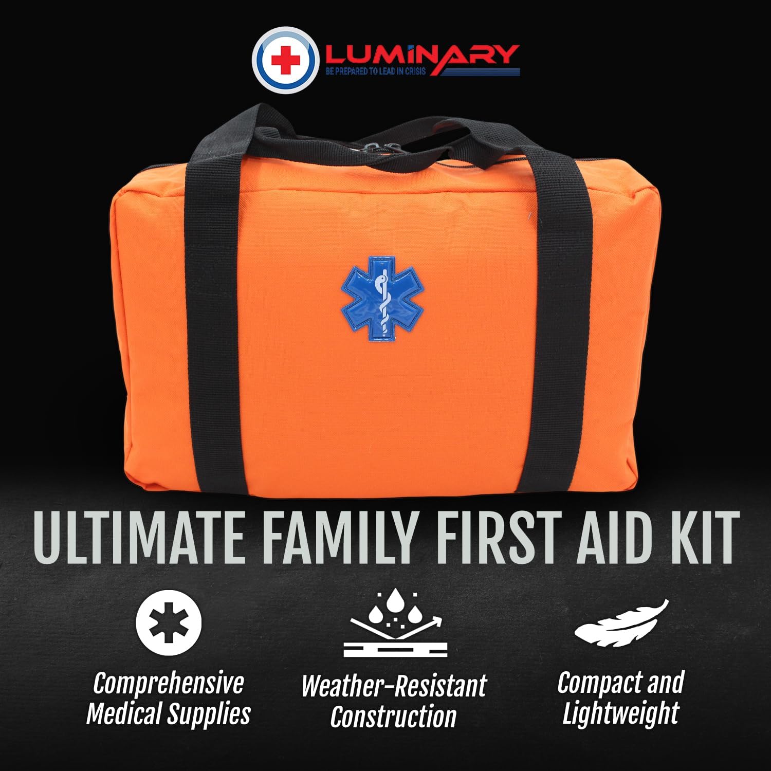 Luminary Ultimate Family Camping First Aid Kit - Compact, Durable, Waterproof, Organized Survival Kit - Equipped with 219-Piece Emergency Medical Kit for Home & Outdoor Adventures (Orange)