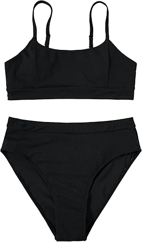 Miniatura 2 de RXRXCOCO Traje de baño de dos piezas para mujer, con cordones, fruncido, cintura alta, conjunto de bikini
