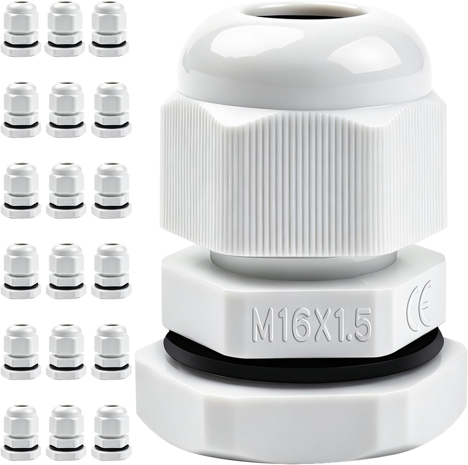 20 Pack M16 Cable Glands, 16mm Nylon Stuffing Glands
