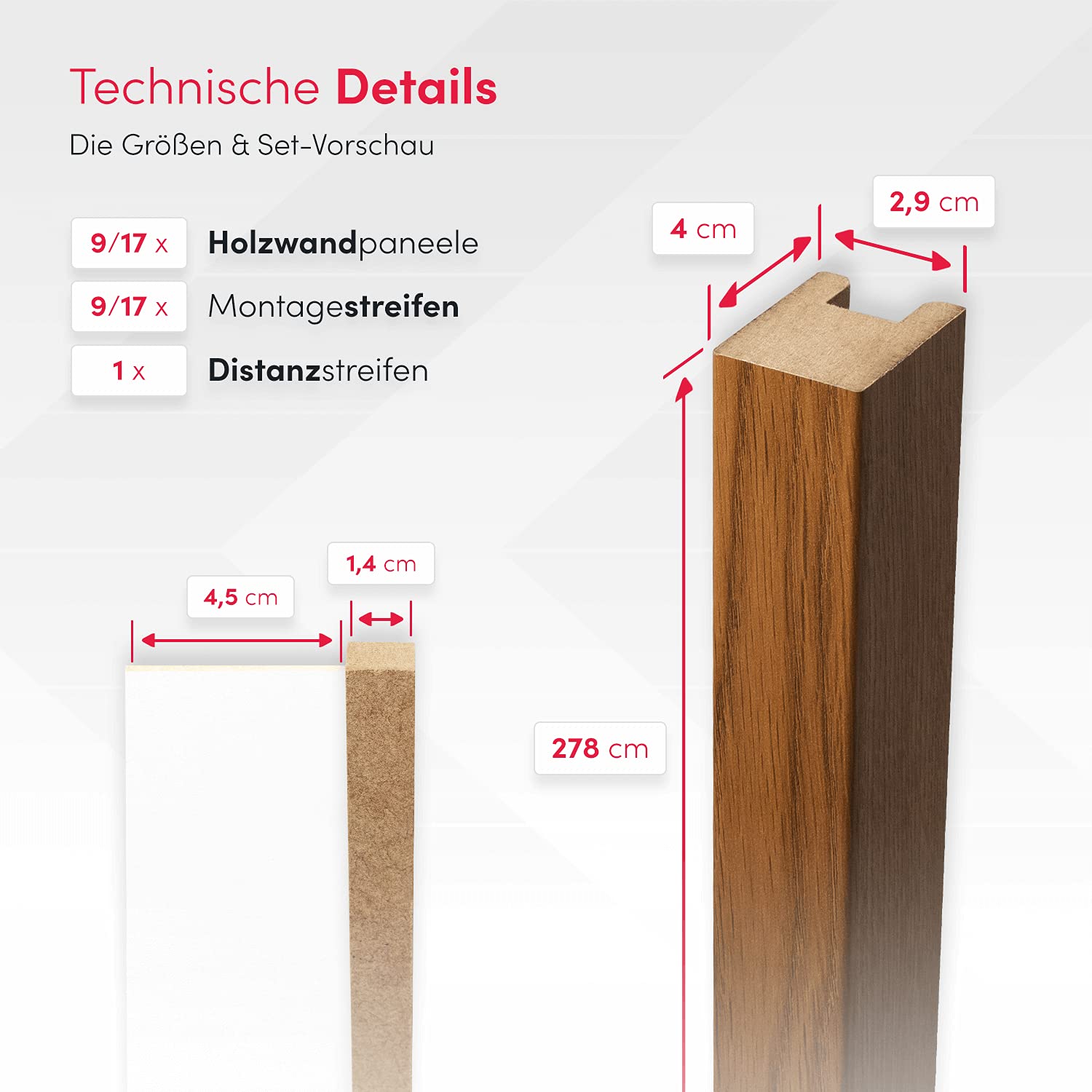 KLEMP Lamellenwand Holz aus MDF 29x40 mm | Wandpaneele innen sowie vertikale & horizontale Decken- | Holzpaneele für Wand & Decke, Flur-, Schlaf- oder Wohnzimmer 17er-Set Bergener Eiche