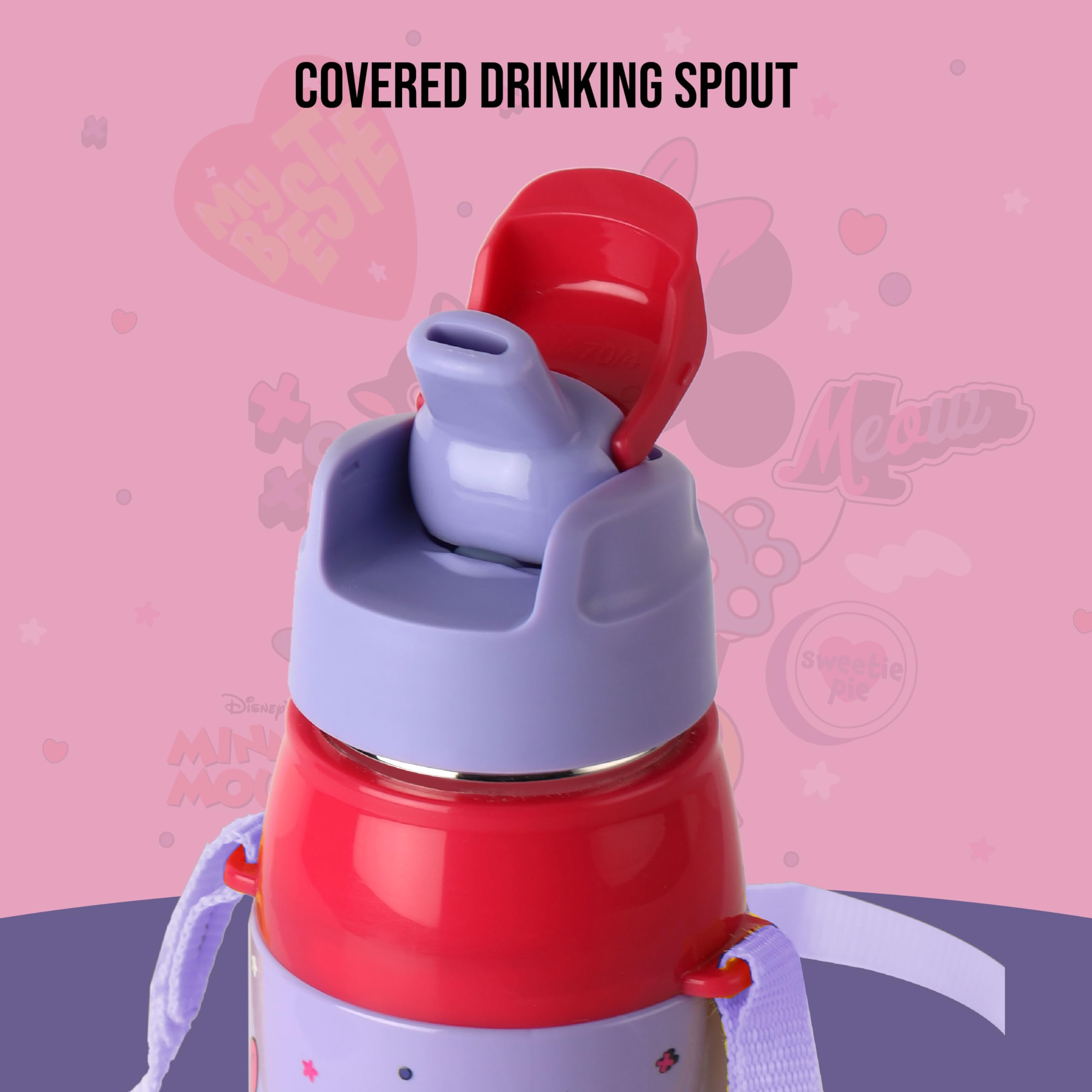 CELLO Kidzbee Era 400 Insulated Kids Water Bottle 400 ml, Lavender | 3D Touch & Feel Cuddle Buddies Design One Hand Grip Lightweight Leakproof Easy Sip Flip Cap Insulated Water Bottle for School Kids — Amazon image 3