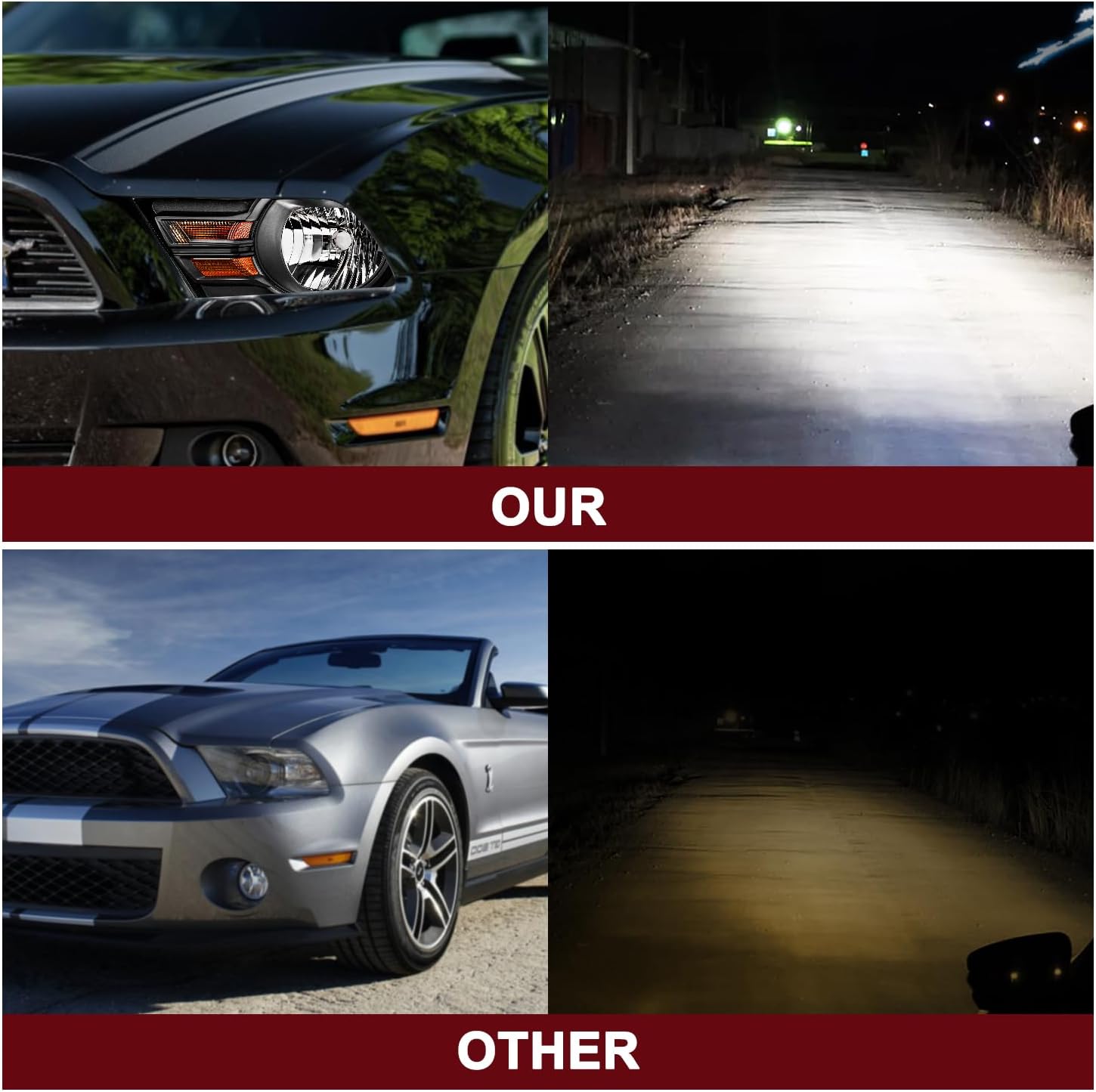 JSBOYAT Halogen Headlight Assembly Replacement Fit for 2010-2014 Ford Mustang Headlamp Driver & Passenger Side [NOT for HID/Xenon], Black Housing with Amber Reflector