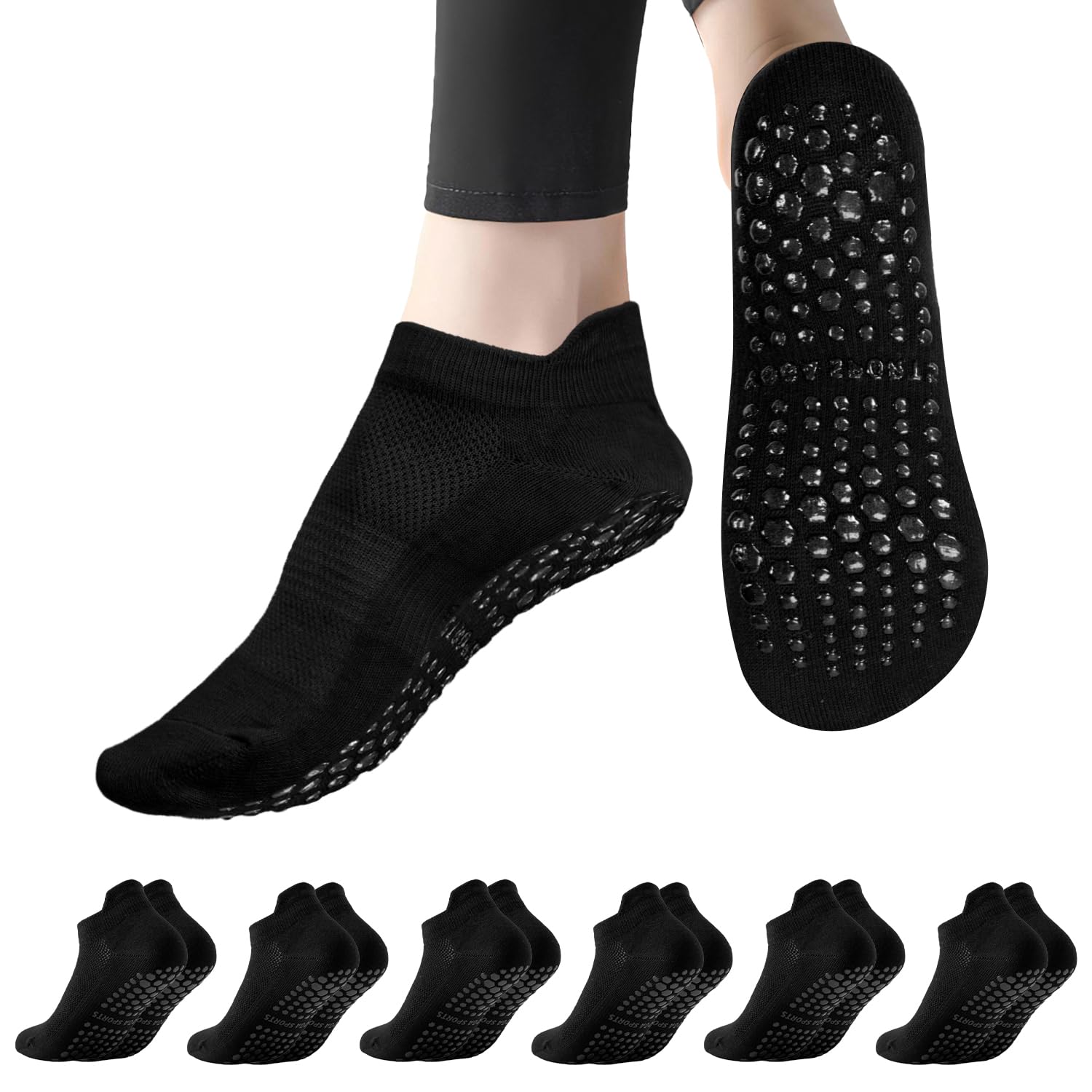 Dzpuhuojz 6 Pares Calcetines Pilates Antideslizantes,Mujer Transpirables Yoga Antideslizantes Calcetines para Pilates Reformer Pilates, Yoga, Ballet, Danza 35-40 — view 12