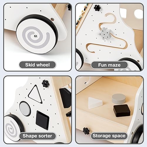 Miniatura 4 de Andador de madera para bebés, juguete de centro de actividades de velocidad ajustable con clasificador de formas, regalo para niños y niñas de 1, 2,