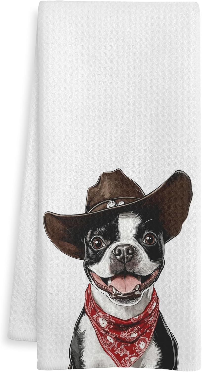 Funny Boston Terrier Gifts Kitchen Towels, Boston Terrier Gifts for Women Dish Tea Towel for Kitchen Decor, Dog Gifts Hand Towels for Bathroom Decor, 16X24 Inch