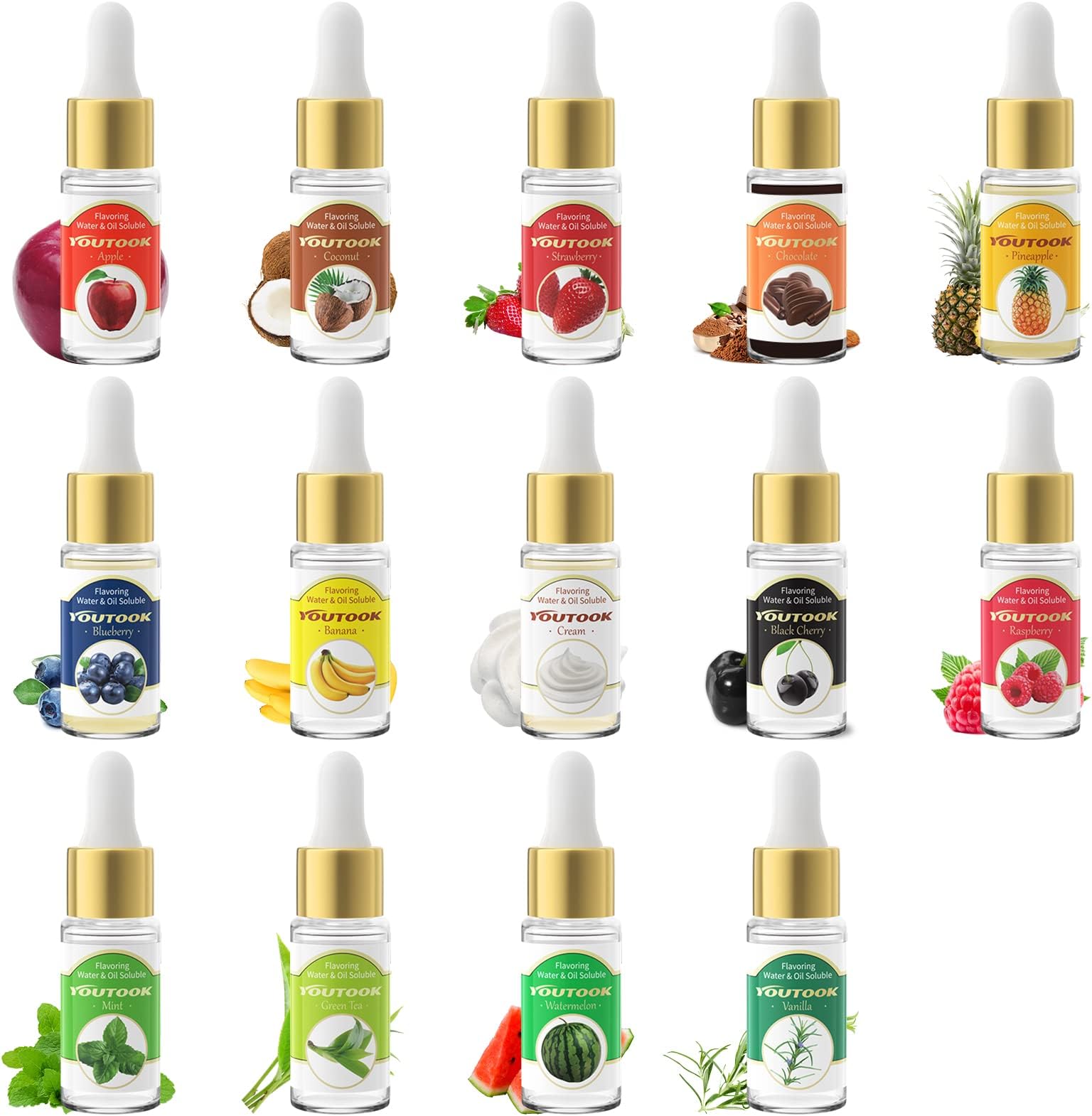 YOUTOOK Lip Gloss Flavoring Oil : Food Flavoring Oil, Concentrated Candy Flavoring for Baking Cooking and Lip Gloss Making,14 Packs Water & Oil Soluble, .2 Fl Oz (6 ml) Each Bottles