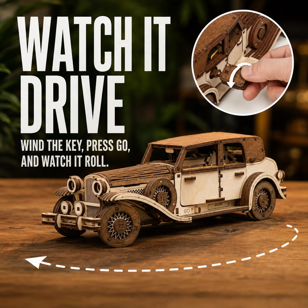 EWA Eco-Wood-Art – “FERDINAND RETRO CAR” - Puzzle 3D in legno - Rompicapo per adulti e adolescenti - da montare senza colla – 278 pezzi
