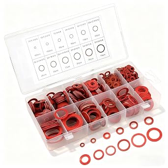Fiber Flat Washers, Washer Assortment, Insulation Assorted Fiber Washers, High Temperature Rubber Flat Washer, Red Steel Washer Plumbing Kit with Plastic Box, 600pcs, 12 Sizes