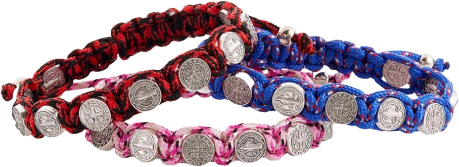 Needzo Silver Tone Saint Benedict Medal Bracelets on Adjustable Multicolor Cord, Religious Jewelry for Men and Women, Confirmation Sponsor Gifts for Catholic Teens (Pack of 3) 8 Inches - Image 7